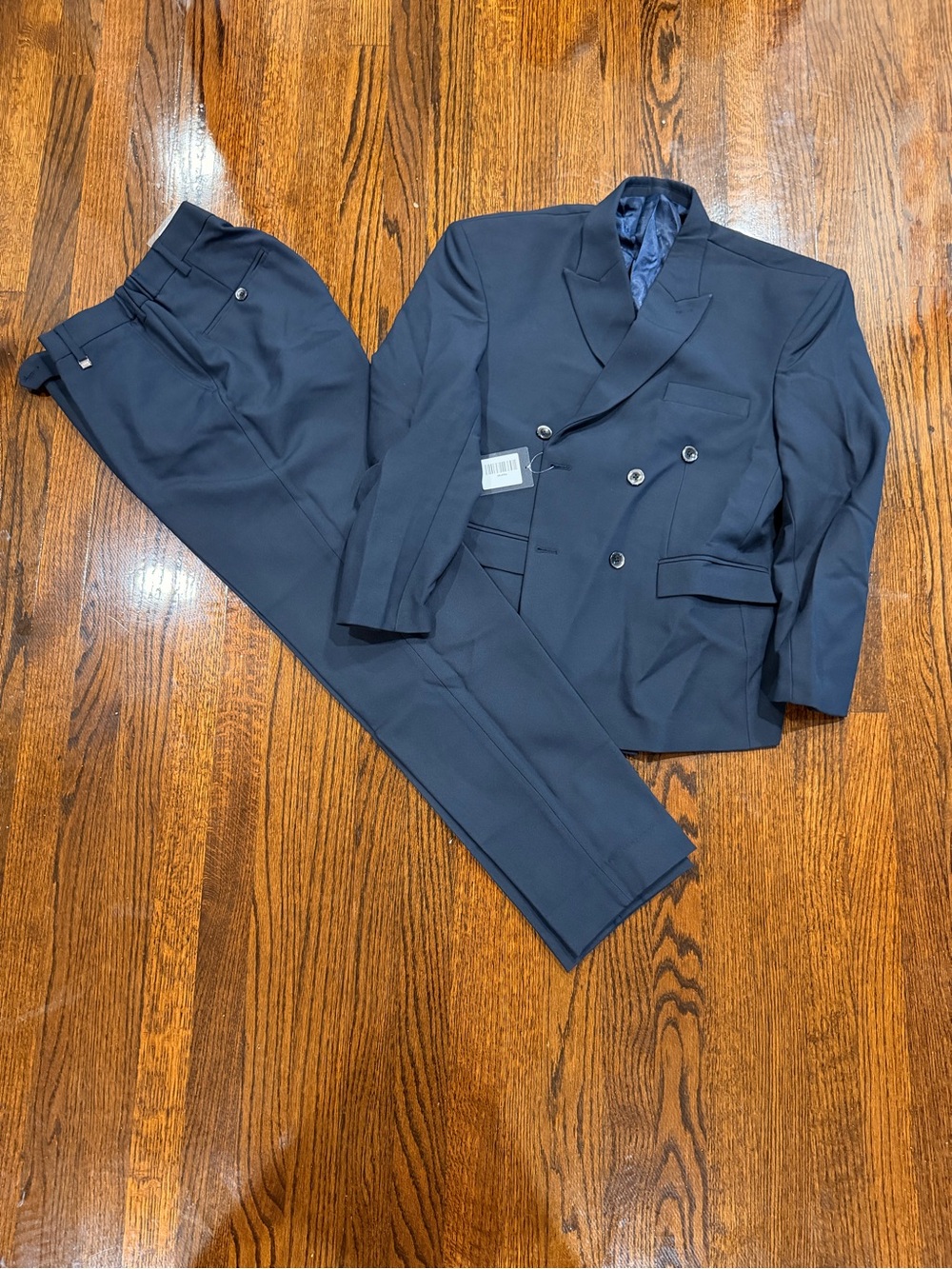 Men's Double-Breasted Korean Blue Suit Blazer & Pants Sz 44R NEVER WORN